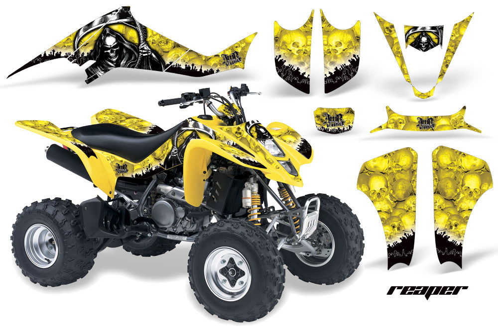 ATV Graphics Kit Decal Sticker Wrap For Kawasaki KFX400 2003-2008 REAPER YELLOW-atv motorcycle utv parts accessories gear helmets jackets gloves pantsAll Terrain Depot