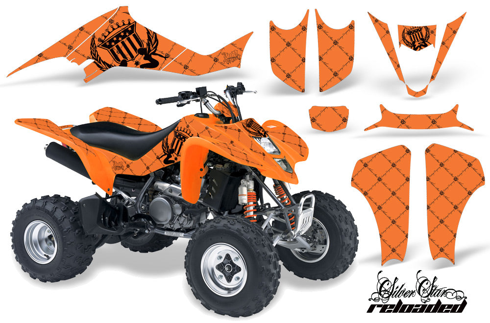 ATV Graphics Kit Decal Sticker Wrap For Kawasaki KFX400 2003-2008 RELOADED BLACK ORANGE-atv motorcycle utv parts accessories gear helmets jackets gloves pantsAll Terrain Depot