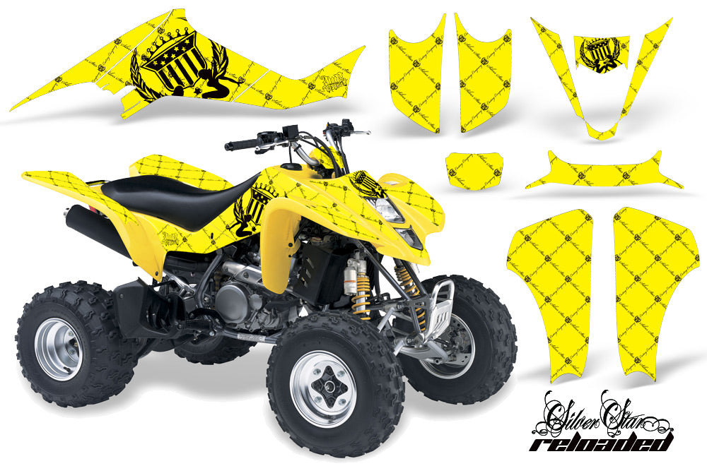 ATV Graphics Kit Decal Sticker Wrap For Kawasaki KFX400 2003-2008 RELOADED BLACK YELLOW-atv motorcycle utv parts accessories gear helmets jackets gloves pantsAll Terrain Depot
