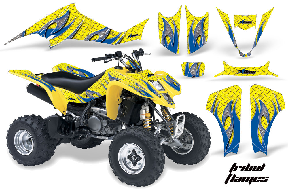 ATV Graphics Kit Decal Sticker Wrap For Kawasaki KFX400 2003-2008 TRIBAL BLUE YELLOW-atv motorcycle utv parts accessories gear helmets jackets gloves pantsAll Terrain Depot