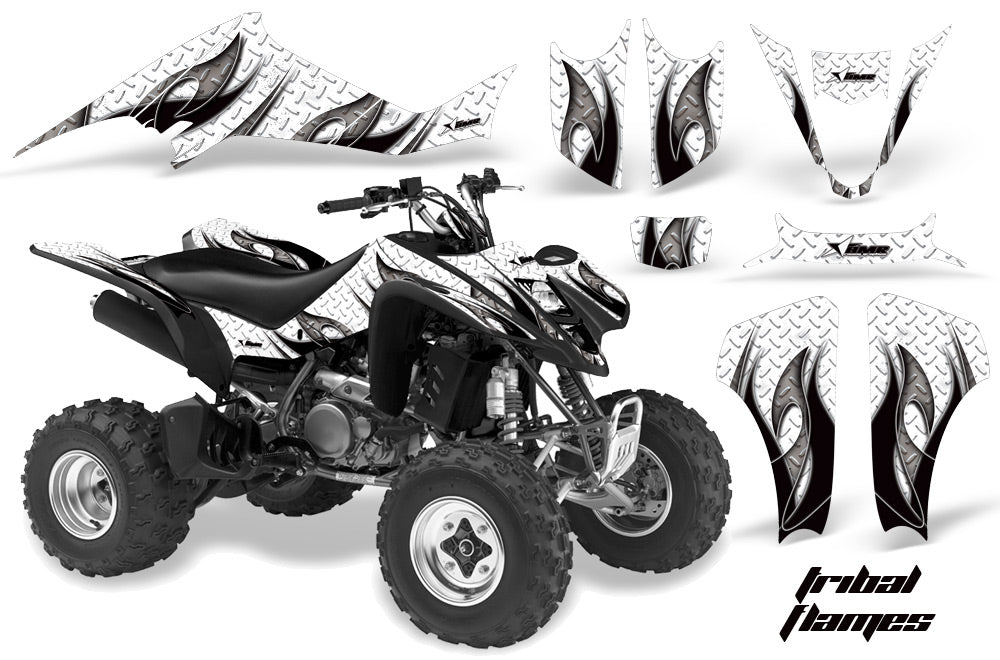 ATV Graphics Kit Decal Sticker Wrap For Kawasaki KFX400 2003-2008 TRIBAL BLACK WHITE-atv motorcycle utv parts accessories gear helmets jackets gloves pantsAll Terrain Depot