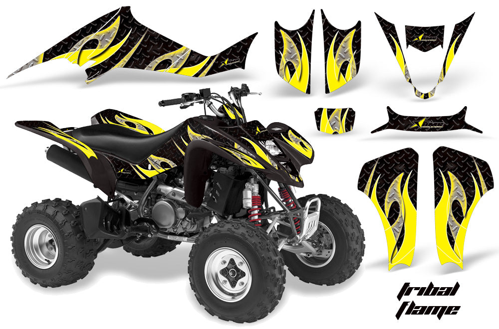 ATV Graphics Kit Decal Sticker Wrap For Kawasaki KFX400 2003-2008 TRIBAL BLACK YELLOW-atv motorcycle utv parts accessories gear helmets jackets gloves pantsAll Terrain Depot