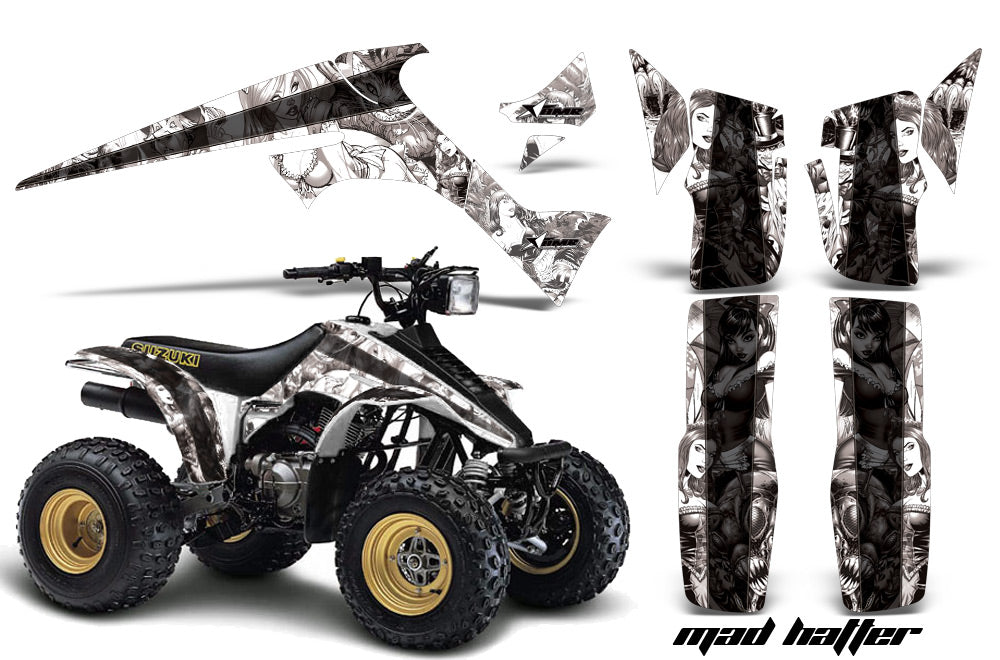 ATV Graphics Kit Decal Sticker Wrap For Suzuki Quadrunner LTR230 1985-1993 HATTER WHITE BLACK-atv motorcycle utv parts accessories gear helmets jackets gloves pantsAll Terrain Depot