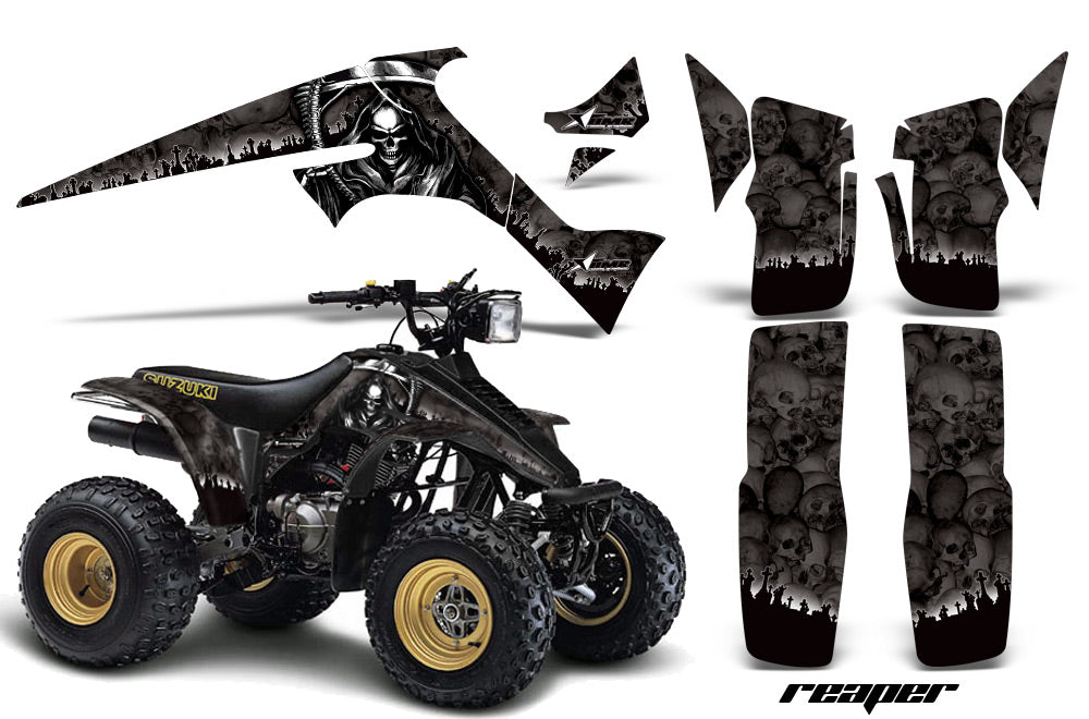 ATV Graphics Kit Decal Sticker Wrap For Suzuki Quadrunner LTR230 1985-1993 REAPER BLACK-atv motorcycle utv parts accessories gear helmets jackets gloves pantsAll Terrain Depot