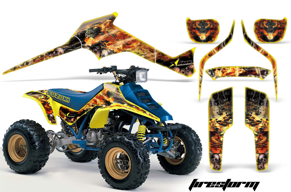 ATV Graphics Kit Decal Sticker Wrap For Suzuki Quadracer LTR 250 1985-1992 FIRESTORM YELLOW-atv motorcycle utv parts accessories gear helmets jackets gloves pantsAll Terrain Depot