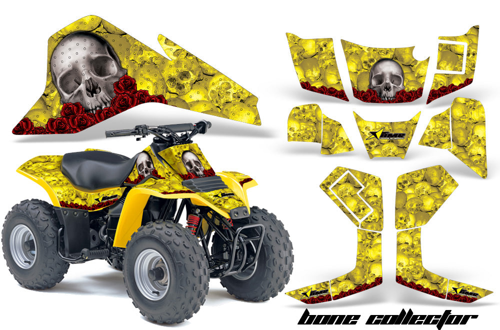 ATV Graphics Kit Quad Decal Sticker Wrap For Suzuki LT80 1987-2006 BONES YELLOW-atv motorcycle utv parts accessories gear helmets jackets gloves pantsAll Terrain Depot