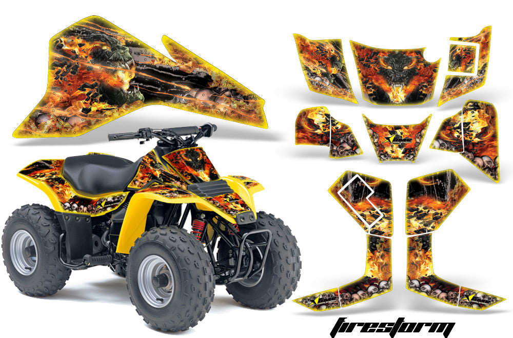 ATV Graphics Kit Quad Decal Sticker Wrap For Suzuki LT80 1987-2006 FIRESTORM YELLOW-atv motorcycle utv parts accessories gear helmets jackets gloves pantsAll Terrain Depot