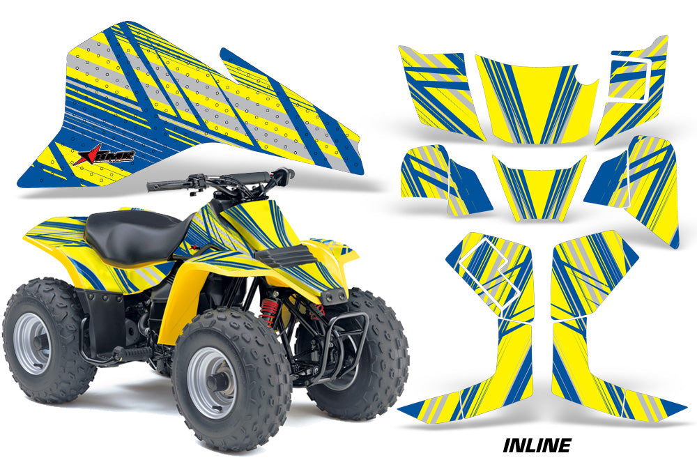 ATV Graphics Kit Quad Decal Sticker Wrap For Suzuki LT80 1987-2006 INLINE YELLOW BLUE-atv motorcycle utv parts accessories gear helmets jackets gloves pantsAll Terrain Depot
