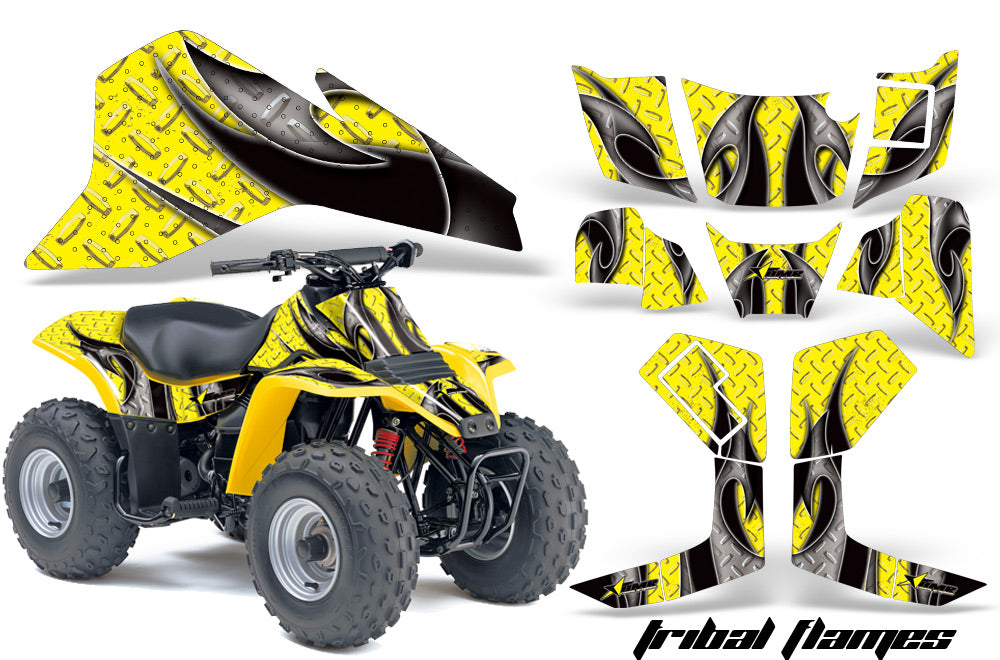 ATV Graphics Kit Quad Decal Sticker Wrap For Suzuki LT80 1987-2006 TRIBAL BLACK YELLOW-atv motorcycle utv parts accessories gear helmets jackets gloves pantsAll Terrain Depot