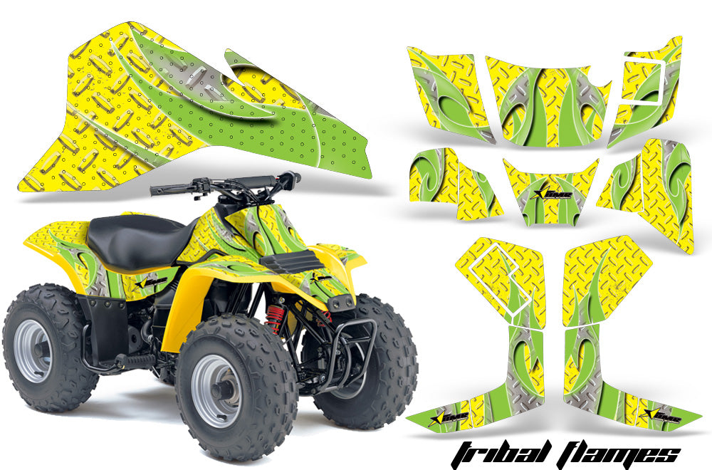 ATV Graphics Kit Quad Decal Sticker Wrap For Suzuki LT80 1987-2006 TRIBAL GREEN YELLOW-atv motorcycle utv parts accessories gear helmets jackets gloves pantsAll Terrain Depot