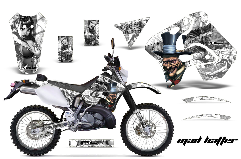 Dirt Bike Graphics Kit Decal Sticker Wrap For Suzuki RMX250S 1996-1998 HATTER SILVER WHITE-atv motorcycle utv parts accessories gear helmets jackets gloves pantsAll Terrain Depot