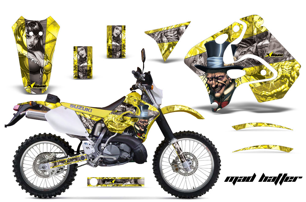 Dirt Bike Graphics Kit Decal Sticker Wrap For Suzuki RMX250S 1996-1998 HATTER SILVER YELLOW-atv motorcycle utv parts accessories gear helmets jackets gloves pantsAll Terrain Depot