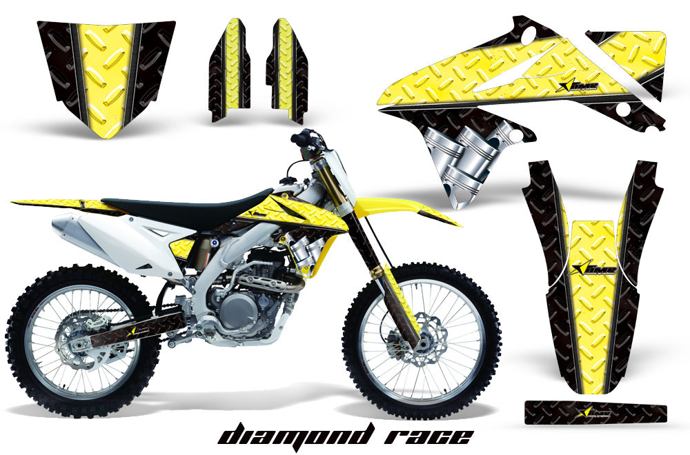 Dirt Bike Decal Graphics Kit Sticker Wrap For Suzuki RMZ450 2008-2017 DIAMOND RACE YELLOW BLACK-atv motorcycle utv parts accessories gear helmets jackets gloves pantsAll Terrain Depot