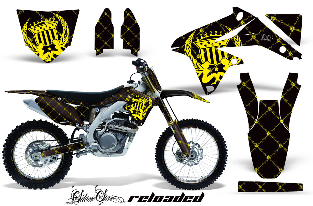 Graphics Kit Decal Sticker Wrap + # Plates For Suzuki RMZ450 2008-2017 RELOADED YELLOW BLACK-atv motorcycle utv parts accessories gear helmets jackets gloves pantsAll Terrain Depot