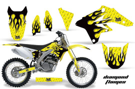 Dirt Bike Graphics Kit Decal Sticker Wrap For Suzuki RMZ250 2007-2009 DIAMOND FLAMES BLACK YELLOW-atv motorcycle utv parts accessories gear helmets jackets gloves pantsAll Terrain Depot