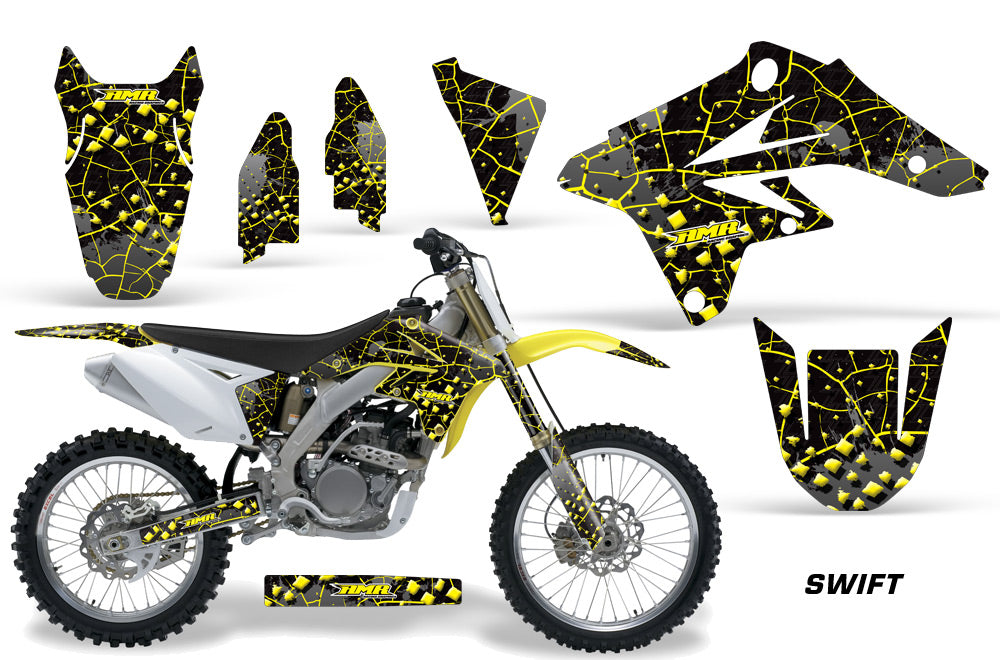 Dirt Bike Graphics Kit Decal Sticker Wrap For Suzuki RMZ250 2007-2009 SWIFT YELLOW BLACK-atv motorcycle utv parts accessories gear helmets jackets gloves pantsAll Terrain Depot