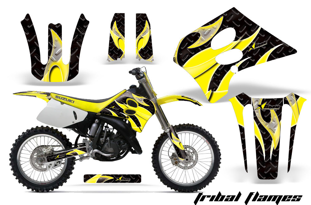 Dirt Bike Graphics Kit Decal Sticker Wrap For Suzuki RM125 1993-1995 DIAMOND FLAMES YELLOW BLACK-atv motorcycle utv parts accessories gear helmets jackets gloves pantsAll Terrain Depot