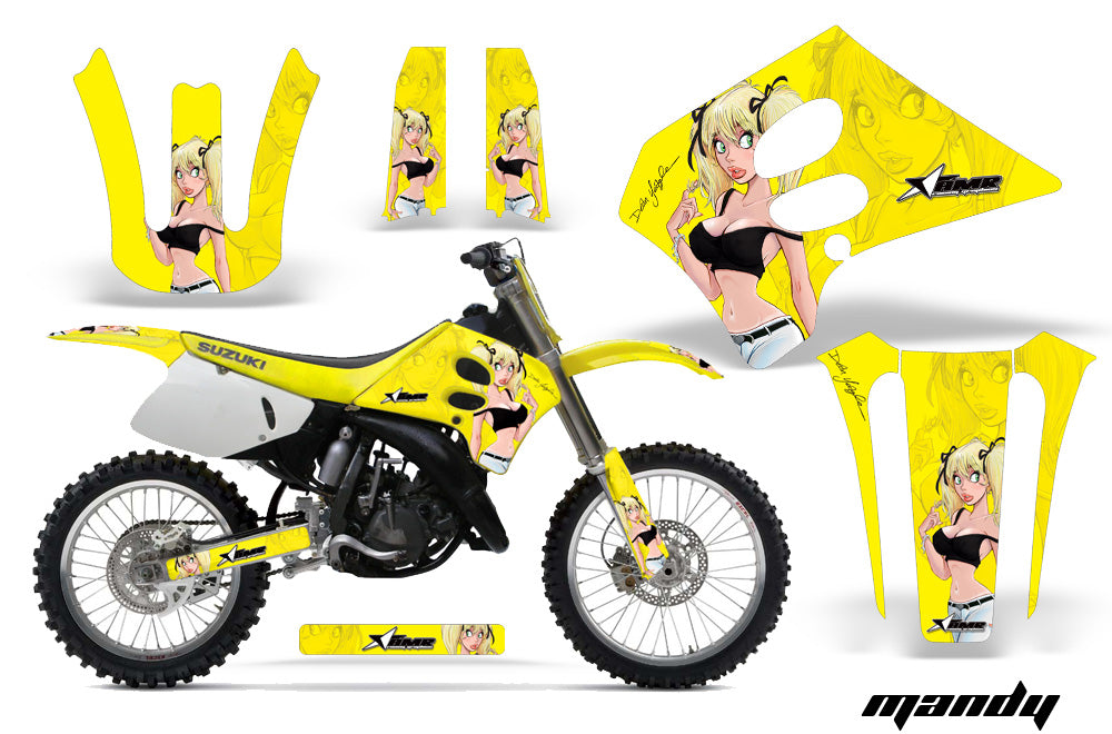 Dirt Bike Graphics Kit Decal Sticker Wrap For Suzuki RM125 1993-1995 MANDY BLACK YELLOW-atv motorcycle utv parts accessories gear helmets jackets gloves pantsAll Terrain Depot