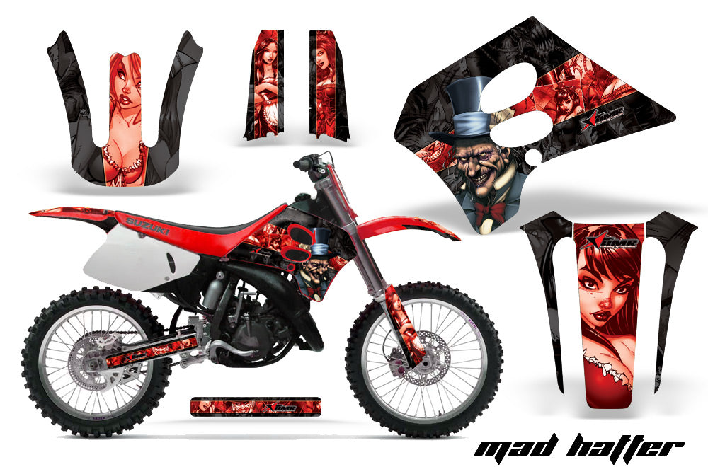 Dirt Bike Graphics Kit Decal Sticker Wrap For Suzuki RM125 1993-1995 HATTER RED BLACK-atv motorcycle utv parts accessories gear helmets jackets gloves pantsAll Terrain Depot