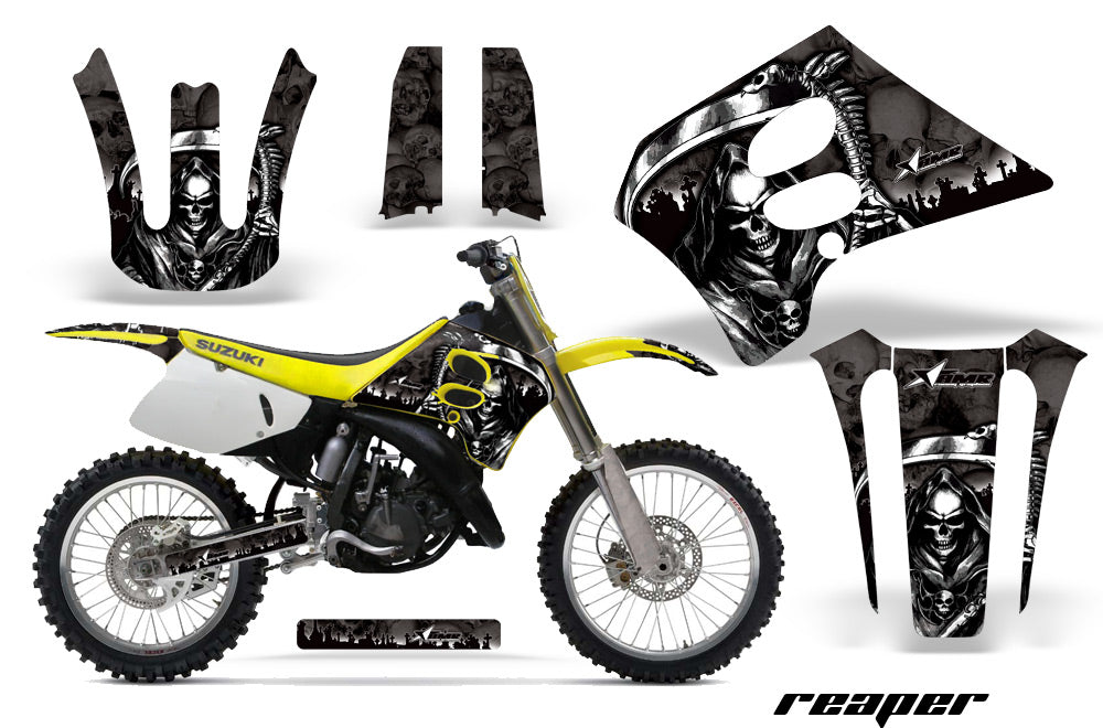 Dirt Bike Graphics Kit Decal Sticker Wrap For Suzuki RM125 1993-1995 REAPER BLACK-atv motorcycle utv parts accessories gear helmets jackets gloves pantsAll Terrain Depot