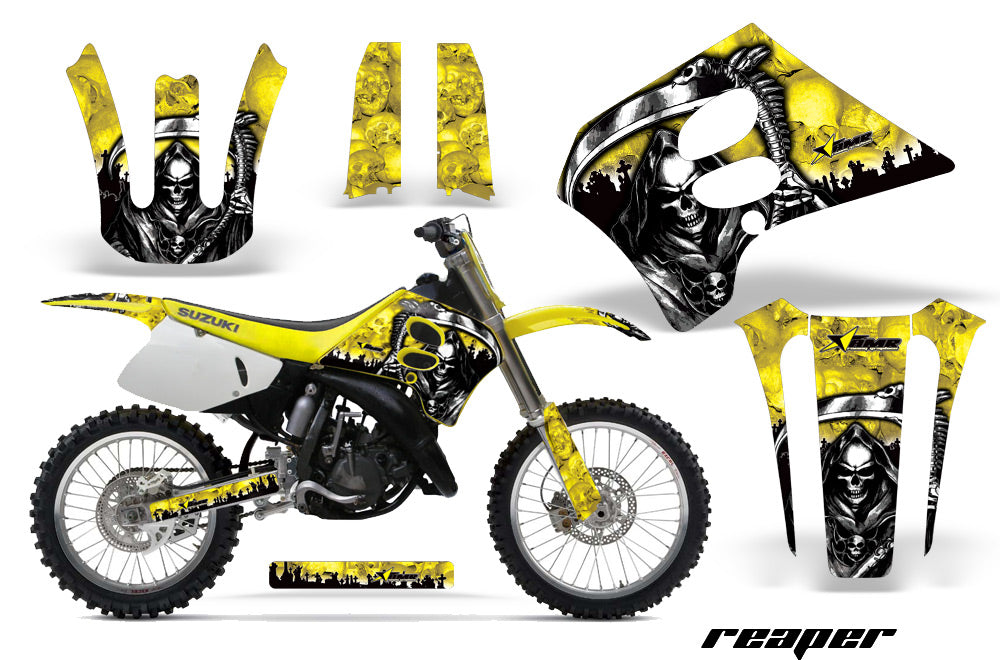 Dirt Bike Graphics Kit Decal Sticker Wrap For Suzuki RM125 1993-1995 REAPER YELLOW-atv motorcycle utv parts accessories gear helmets jackets gloves pantsAll Terrain Depot