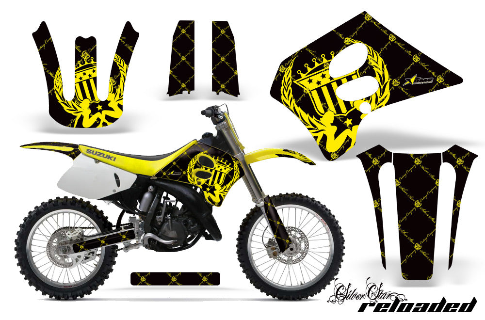 Dirt Bike Graphics Kit Decal Sticker Wrap For Suzuki RM125 1993-1995 RELOADED YELLOW BLACK-atv motorcycle utv parts accessories gear helmets jackets gloves pantsAll Terrain Depot