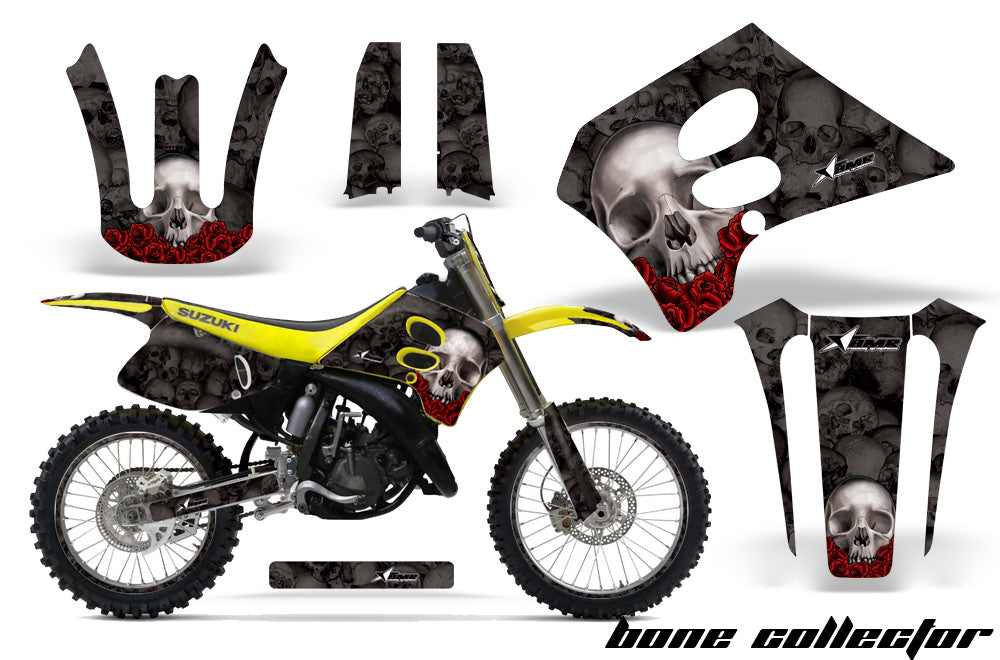 Graphics Kit Decal Sticker Wrap + # Plates For Suzuki RM125 1993-1995 BONES BLACK-atv motorcycle utv parts accessories gear helmets jackets gloves pantsAll Terrain Depot