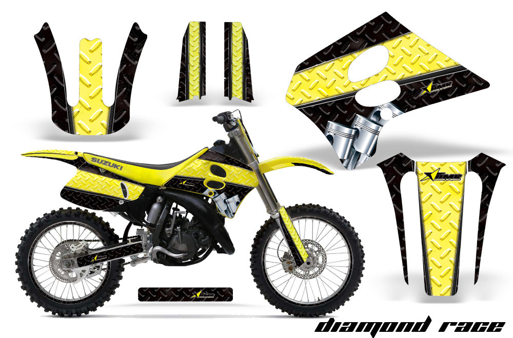 Graphics Kit Decal Sticker Wrap + # Plates For Suzuki RM125 1993-1995 DIAMOND RACE YELLOW BLACK-atv motorcycle utv parts accessories gear helmets jackets gloves pantsAll Terrain Depot