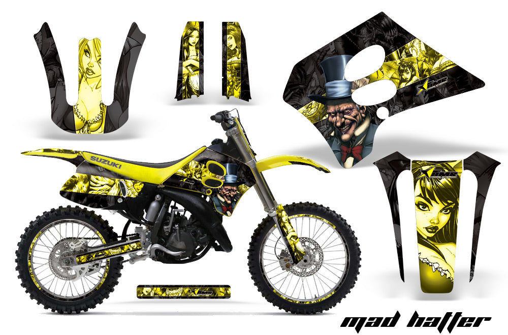 Graphics Kit Decal Sticker Wrap + # Plates For Suzuki RM125 1993-1995 HATTER YELLOW BLACK-atv motorcycle utv parts accessories gear helmets jackets gloves pantsAll Terrain Depot