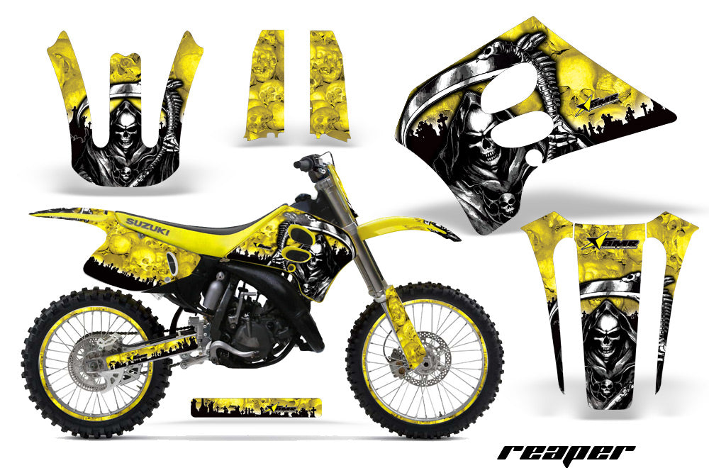 Graphics Kit Decal Sticker Wrap + # Plates For Suzuki RM125 1993-1995 REAPER YELLOW-atv motorcycle utv parts accessories gear helmets jackets gloves pantsAll Terrain Depot