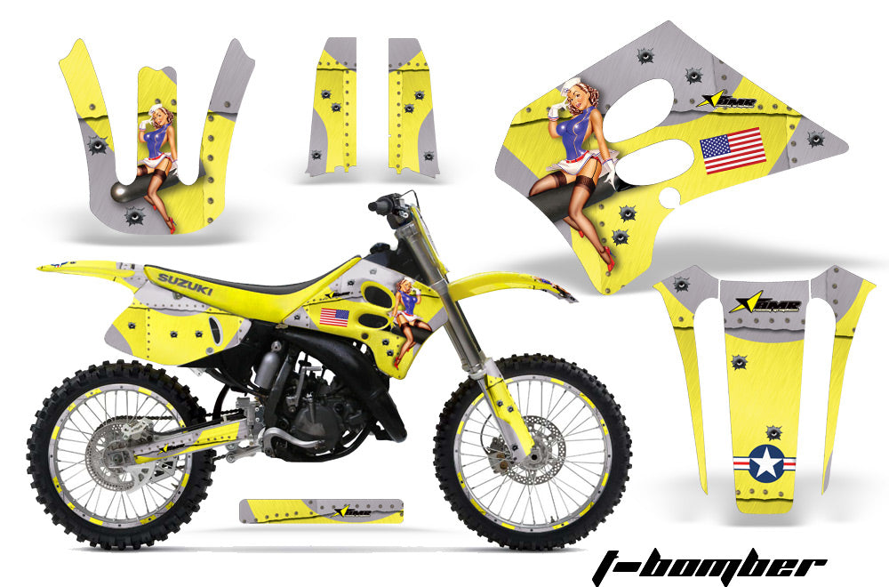 Graphics Kit Decal Sticker Wrap + # Plates For Suzuki RM125 1993-1995 TBOMBER YELLOW-atv motorcycle utv parts accessories gear helmets jackets gloves pantsAll Terrain Depot