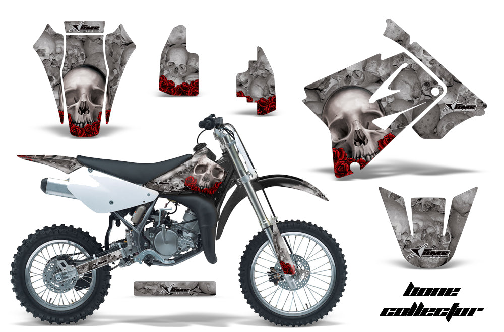 Dirt Bike Graphics Kit Decal Sticker Wrap For Suzuki RM85 2002-2016 BONES SILVER-atv motorcycle utv parts accessories gear helmets jackets gloves pantsAll Terrain Depot