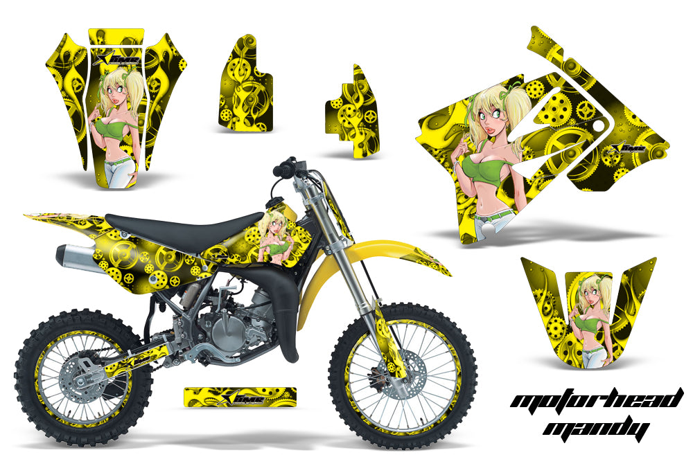 Graphics Kit Decal Sticker Wrap + # Plates For Suzuki RM85 2002-2016 MOTO MANDY GREEN YELLOW-atv motorcycle utv parts accessories gear helmets jackets gloves pantsAll Terrain Depot