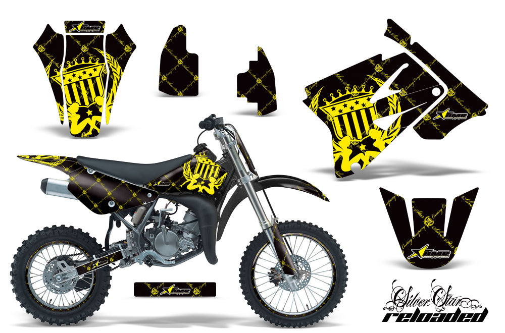 Graphics Kit Decal Sticker Wrap + # Plates For Suzuki RM85 2002-2016 RELOADED YELLOW BLACK-atv motorcycle utv parts accessories gear helmets jackets gloves pantsAll Terrain Depot