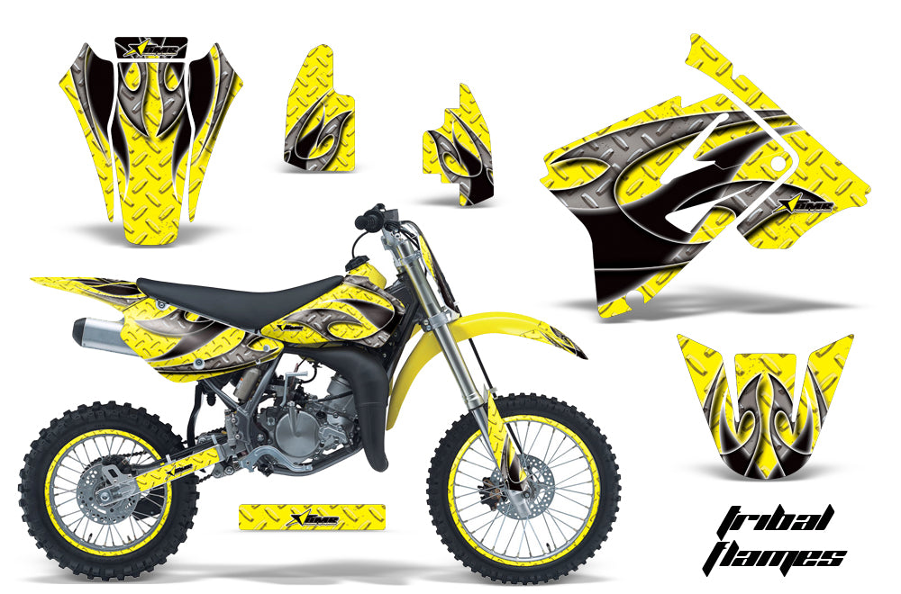 Graphics Kit Decal Sticker Wrap + # Plates For Suzuki RM85 2002-2016 TRIBAL BLACK YELLOW-atv motorcycle utv parts accessories gear helmets jackets gloves pantsAll Terrain Depot