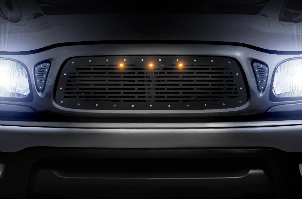 1 Piece Steel Grille for Toyota Tacoma 2001-2004 - BRICKS w/ 3 AMBER LIGHTS-atv motorcycle utv parts accessories gear helmets jackets gloves pantsAll Terrain Depot