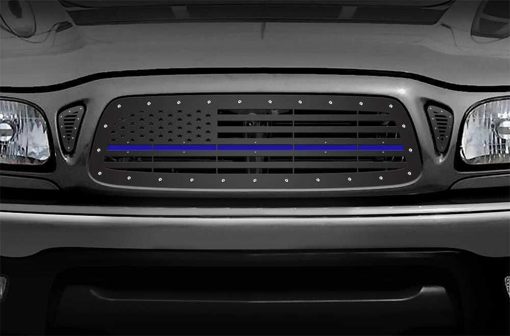 1 Piece Steel Grille for Toyota Tacoma 2001-2004 - AMERICAN FLAG with BLUE ACRYLIC UNDERLAY-atv motorcycle utv parts accessories gear helmets jackets gloves pantsAll Terrain Depot