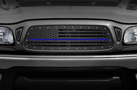 1 Piece Steel Grille for Toyota Tacoma 2001-2004 - AMERICAN FLAG with BLUE ACRYLIC UNDERLAY-atv motorcycle utv parts accessories gear helmets jackets gloves pantsAll Terrain Depot