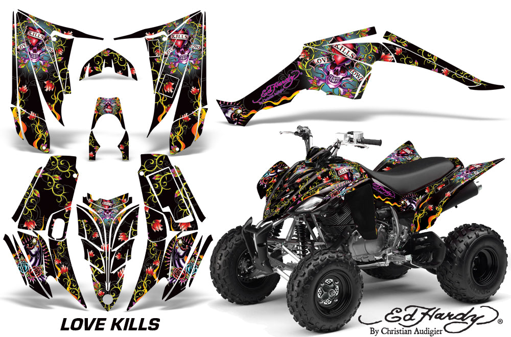 ATV Decal Graphic Kit Quad Sticker Wrap For Yamaha Raptor 350 2004-2014 EDHLK BLACK-atv motorcycle utv parts accessories gear helmets jackets gloves pantsAll Terrain Depot