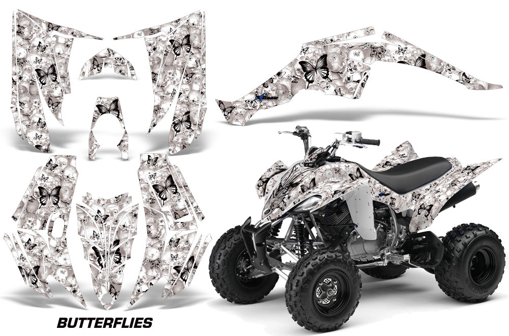 ATV Decal Graphic Kit Quad Sticker Wrap For Yamaha Raptor 350 2004-2014 BUTTERFLIES BLACK WHITE-atv motorcycle utv parts accessories gear helmets jackets gloves pantsAll Terrain Depot