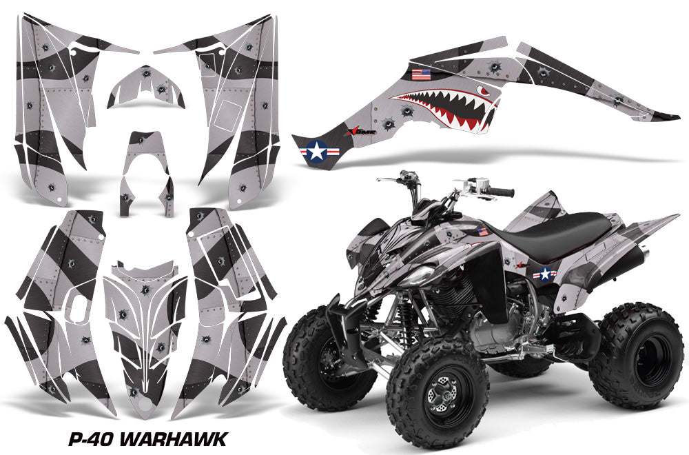 ATV Decal Graphic Kit Quad Sticker Wrap For Yamaha Raptor 350 2004-2014 WARHAWK BLACK-atv motorcycle utv parts accessories gear helmets jackets gloves pantsAll Terrain Depot