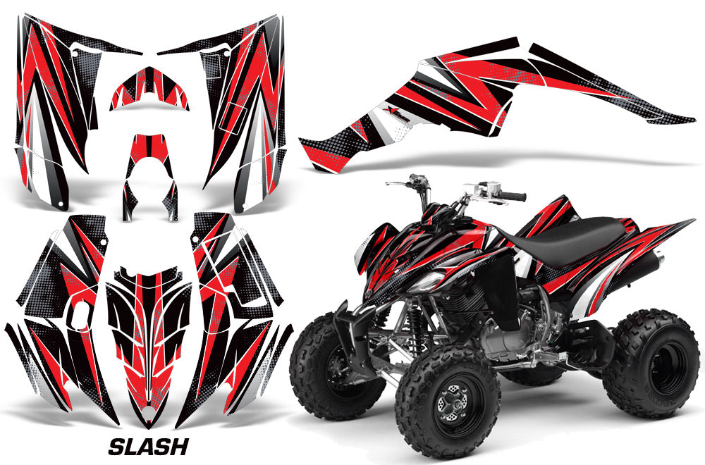 ATV Decal Graphic Kit Quad Sticker Wrap For Yamaha Raptor 350 2004-2014 SLASH RED BLACK-atv motorcycle utv parts accessories gear helmets jackets gloves pantsAll Terrain Depot