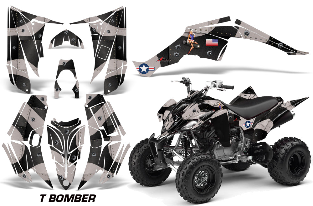 ATV Decal Graphic Kit Quad Sticker Wrap For Yamaha Raptor 350 2004-2014 TBOMBER BLACK-atv motorcycle utv parts accessories gear helmets jackets gloves pantsAll Terrain Depot