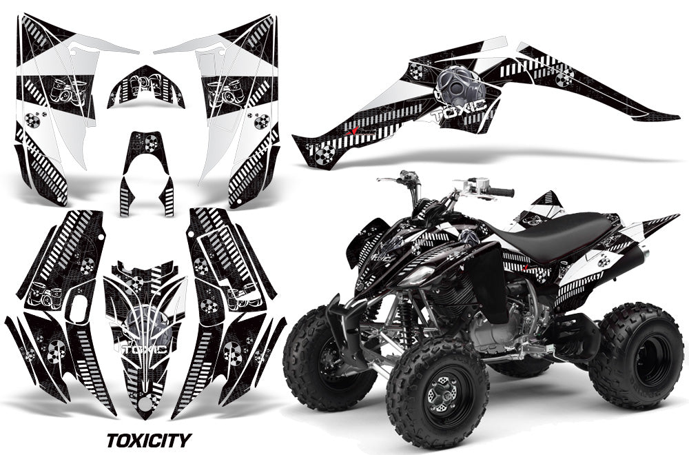 ATV Decal Graphic Kit Quad Sticker Wrap For Yamaha Raptor 350 2004-2014 TOXIC WHITE BLACK-atv motorcycle utv parts accessories gear helmets jackets gloves pantsAll Terrain Depot