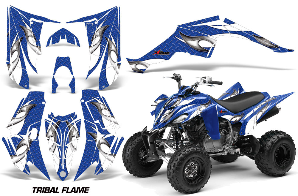 ATV Decal Graphic Kit Quad Sticker Wrap For Yamaha Raptor 350 2004-2014 TRIBAL WHITE BLUE-atv motorcycle utv parts accessories gear helmets jackets gloves pantsAll Terrain Depot