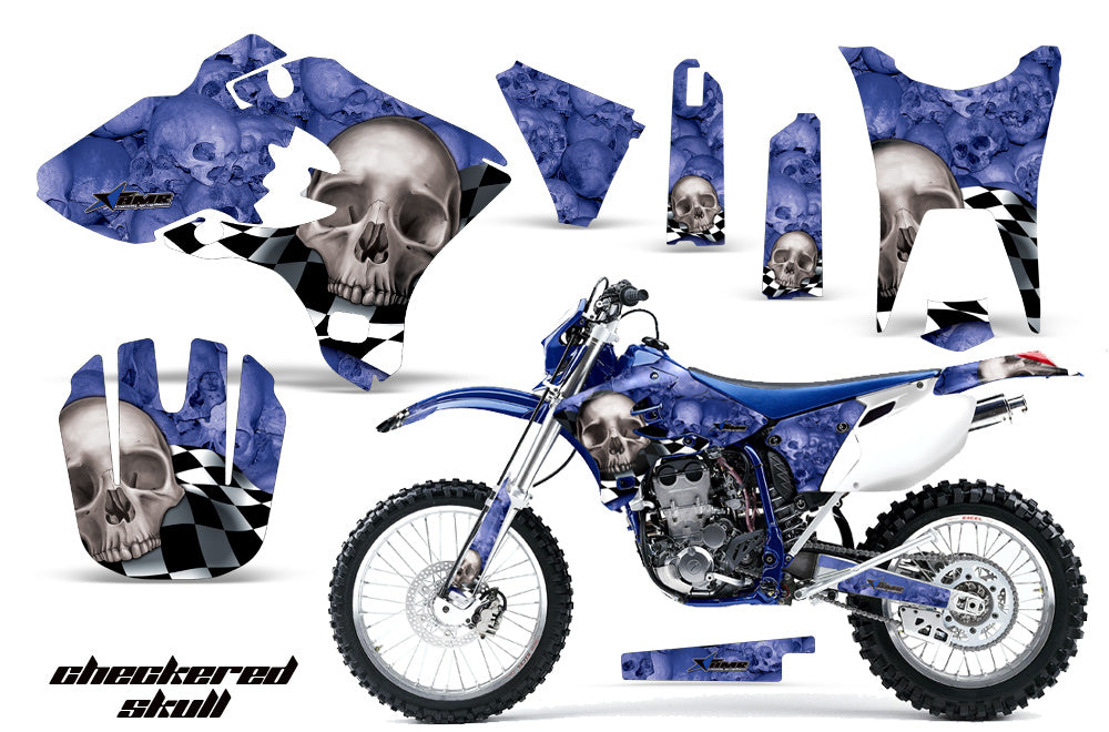 Dirt Bike Graphics Kit Decal Wrap For Yamaha WR250F WR450F 2003-2004 CHECKERED SILVER BLUE-atv motorcycle utv parts accessories gear helmets jackets gloves pantsAll Terrain Depot