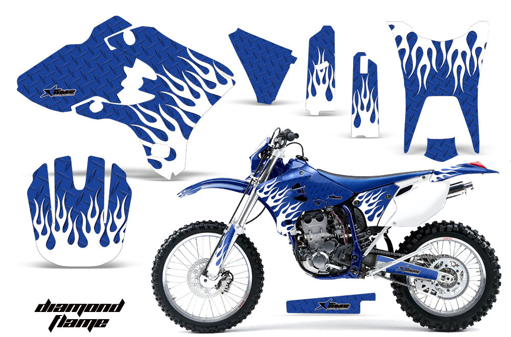 Dirt Bike Graphics Kit Decal Wrap For Yamaha WR250F WR450F 2003-2004 DIAMOND FLAMES WHITE BLUE-atv motorcycle utv parts accessories gear helmets jackets gloves pantsAll Terrain Depot