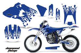 Dirt Bike Graphics Kit Decal Wrap For Yamaha WR250F WR450F 2003-2004 DIAMOND FLAMES WHITE BLUE-atv motorcycle utv parts accessories gear helmets jackets gloves pantsAll Terrain Depot