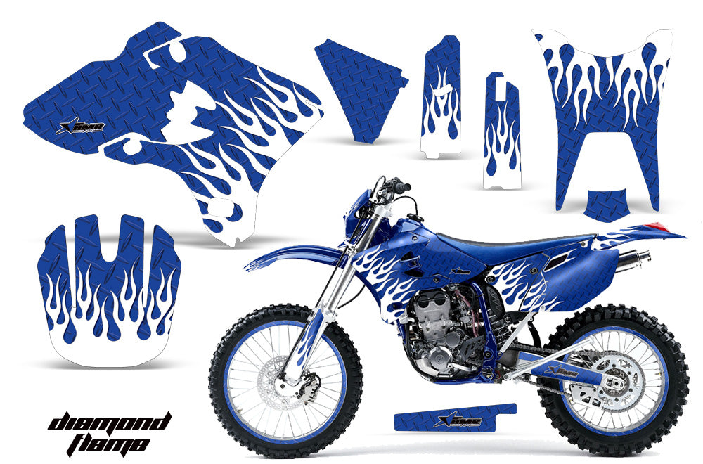 Graphics Kit Decal Sticker Wrap + # Plates For Yamaha WR250F WR450F 2003-2004 DIAMOND FLAMES WHITE BLUE-atv motorcycle utv parts accessories gear helmets jackets gloves pantsAll Terrain Depot