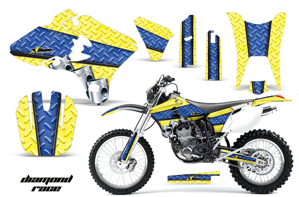 Dirt Bike Graphics Kit Decal Wrap For Yamaha WR250F WR450F 2003-2004 DIAMOND RACE YELLOW BLUE-atv motorcycle utv parts accessories gear helmets jackets gloves pantsAll Terrain Depot